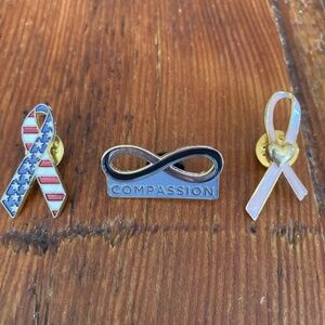 3 Ribbon Pins, Avon Breast Cancer Awareness, Compassion, American Flag